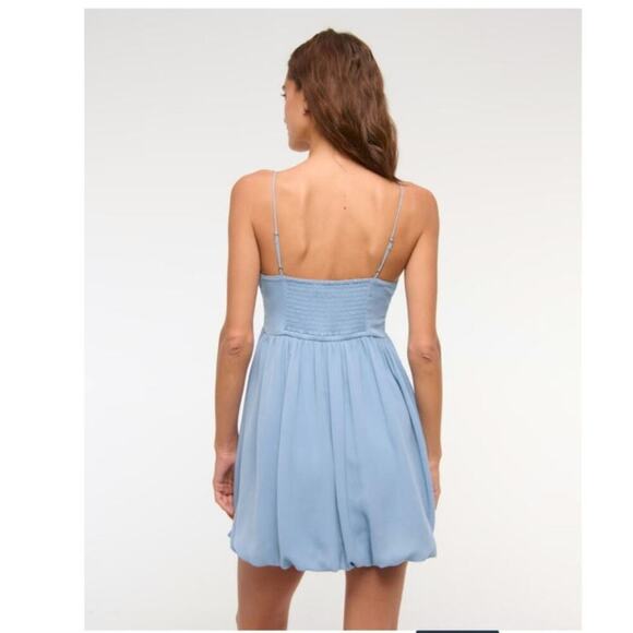 ABERCROMBIE & FITCH Sheer Bubble Hem Mini Dress in Cloudy Blue, sz Small - Picture 6 of 16
